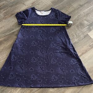 LuLaRoe XL Fit Flare Dress Cupid/Hearts l/Stars Blue